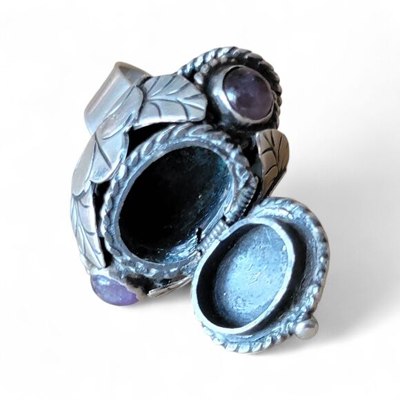 Vintage Sterling Silver Amethyst Poison Ring Adjustable Taxco Mexico FMD Size 7 - Picture 2 of 5
